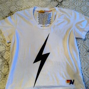 Aviator Nation White T-Shirt with Black Bolt size S